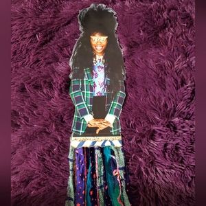 😀 HAND CRAFTED Fashion paper doll bookmark ornament boho fabric tails